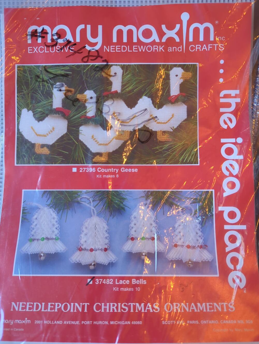 Mary Maxim Needlepoint Lace Bells Holiday Ornaments #37482 set makes 10 NEW
